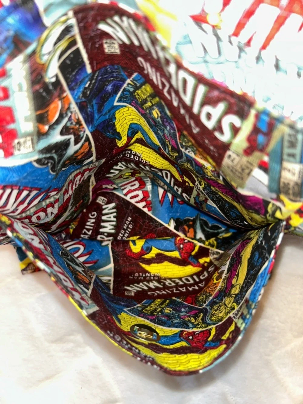 Marvel Comic Collage Fabric Crossbody Bag in Red, Yellow, Blue